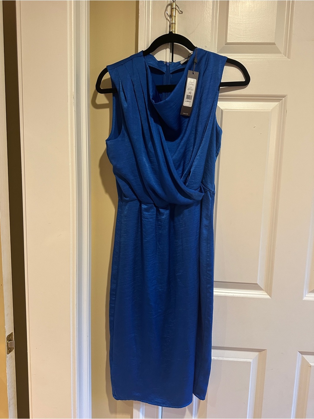 BCBG New York NWT Olympic Blue Draped Cowl Neck Sheath Dress Size Small